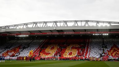 Fans create a mural before kick off on the eve of the 30th anniversary of the Hillsborough tragedy during the Premier League match at Anfield, Liverpool. Picture date: 14th April 2019. Picture credit should read: Andrew Yates/Sportimage via PA Images  Read less